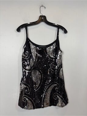 Frank Lyman Design Black & Silver Sequin Swirl Cami Tank Top Sparkly Evening Top